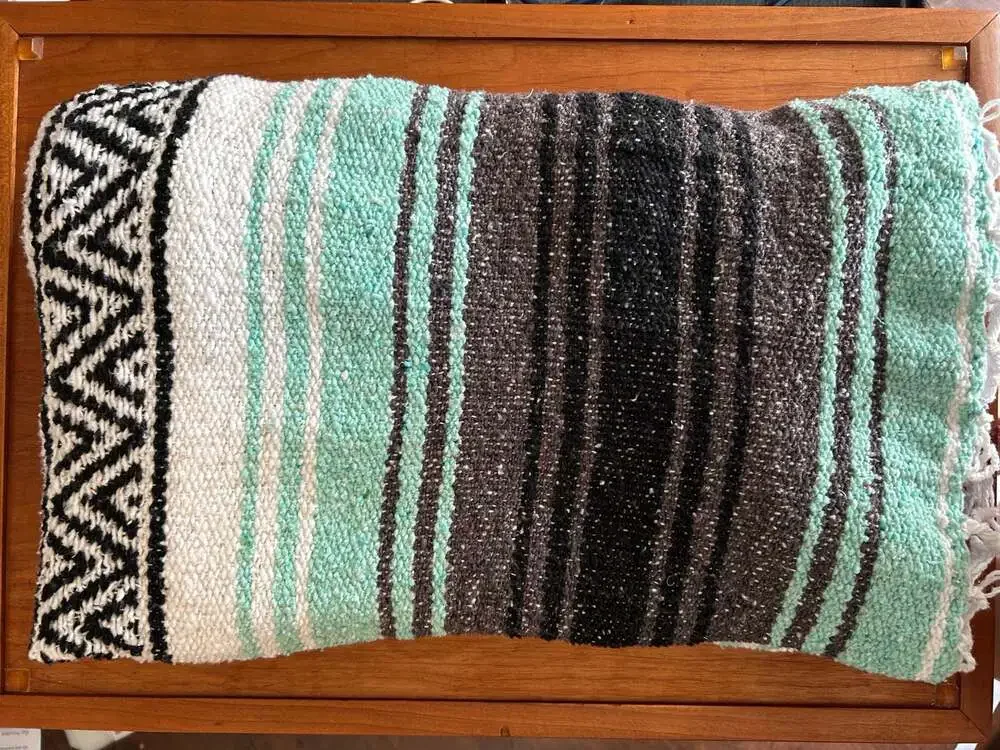 Benevolence LosAngeles Home Collection Mint Green/Charcoal Mexican Falsa Blanket